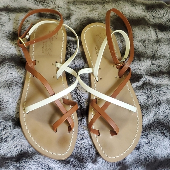Caruso Sandali Ravello Women's Brown and White Strappy Sandals Size 37 - Picture 1 of 10